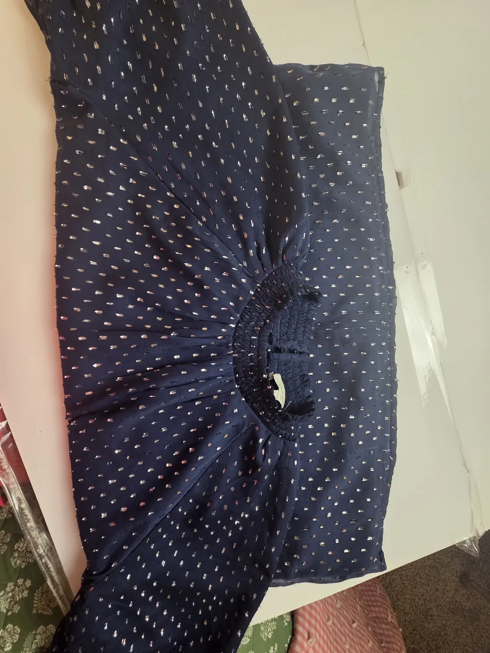 LOFT Navy Smocked-Neck Dot Top